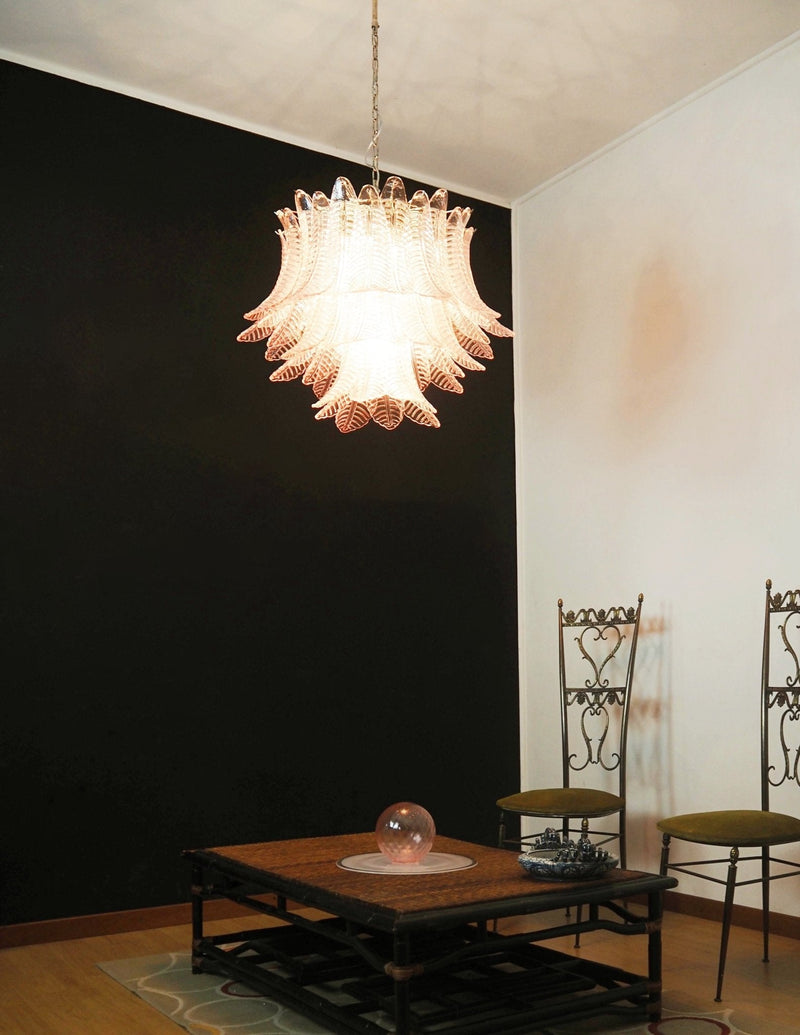 Murano Pink Glass Leaf Chandelier