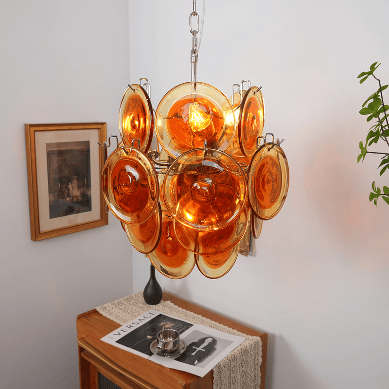 Orange Transparent Murano Disc Chandelier