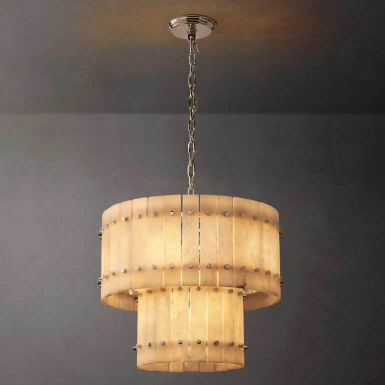 Aurelius Alabaster Round 2-Tiered Chandelier 22''