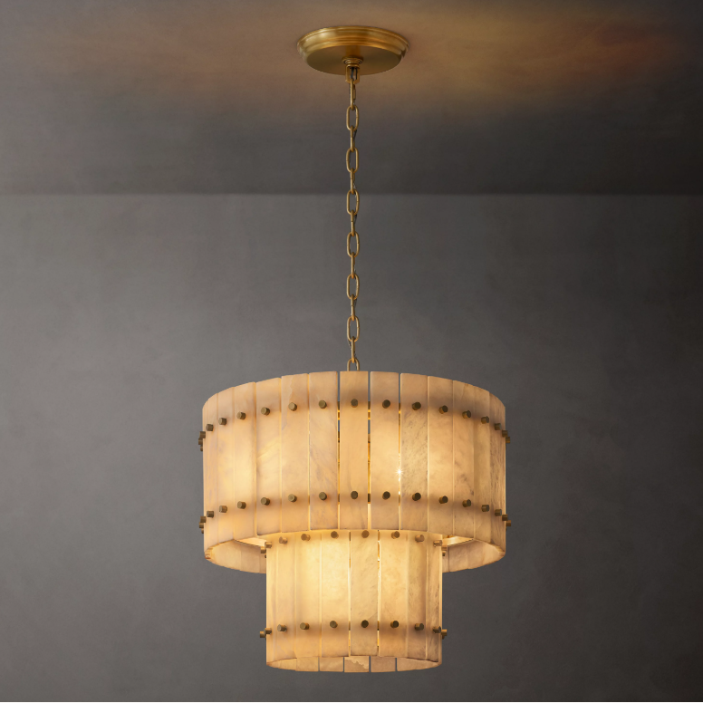 Aurelius Alabaster Round 2-Tiered Chandelier 22''