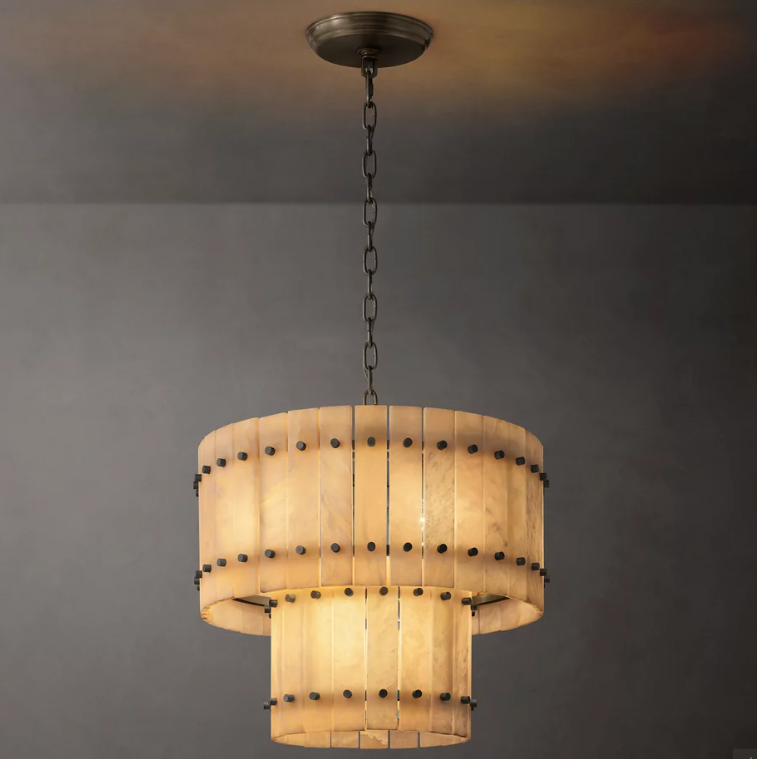 Aurelius Alabaster Round 2-Tiered Chandelier 22''