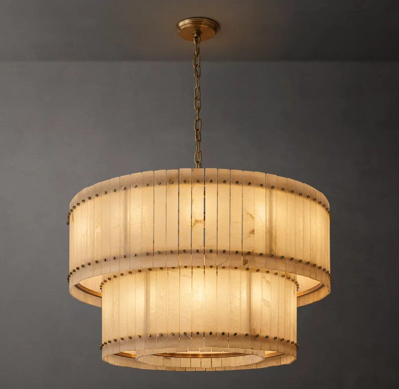 Aurelius Alabaster Round 2-Tiered Chandelier 48''