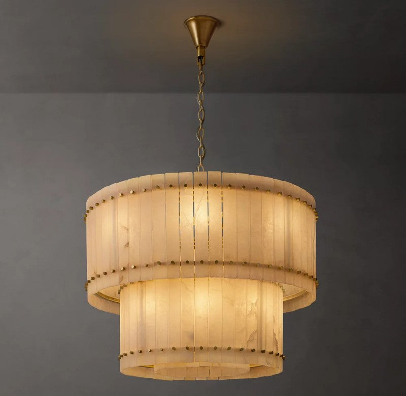 Aurelius Alabaster Round 2-Tiered Chandelier 37''
