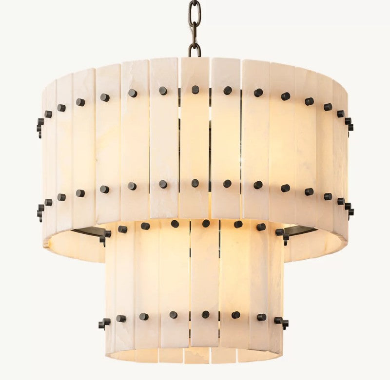 Aurelius Alabaster Round 2-Tiered Chandelier 22''