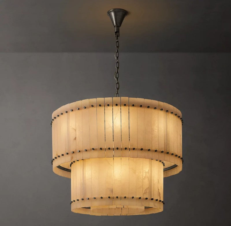 Aurelius Alabaster Round 2-Tiered Chandelier 37''