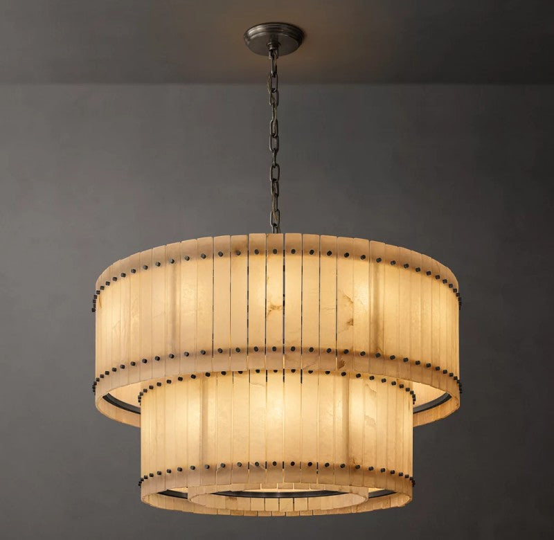 Aurelius Alabaster Round 2-Tiered Chandelier 48''