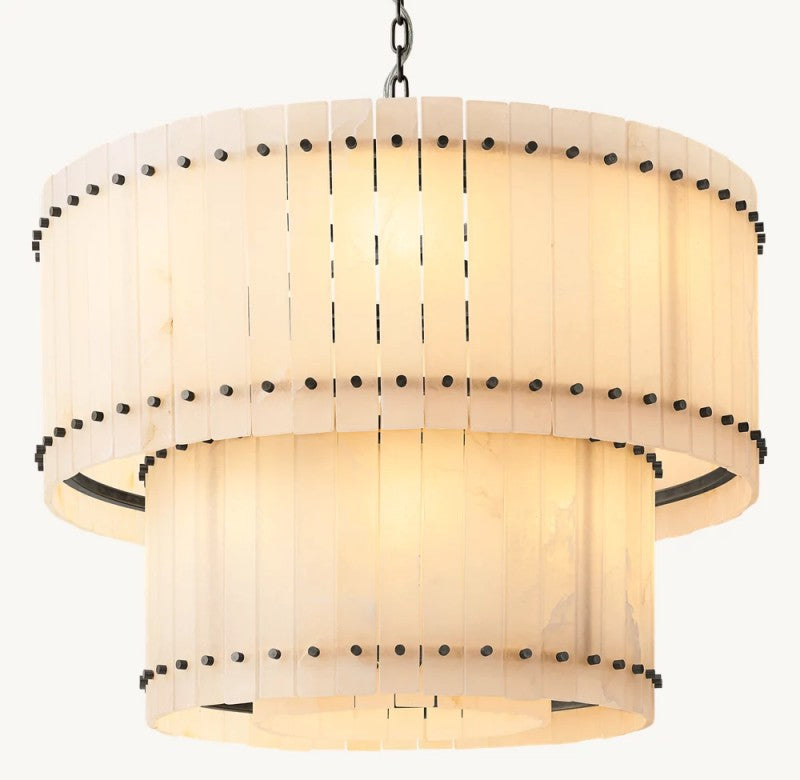 Aurelius Alabaster Round 2-Tiered Chandelier 37''