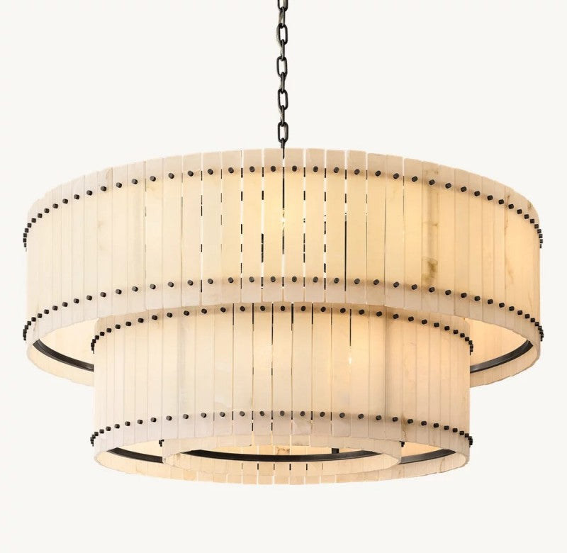 Aurelius Alabaster Round 2-Tiered Chandelier 60''