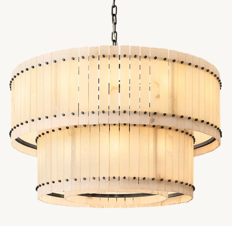 Aurelius Alabaster Round 2-Tiered Chandelier 48''