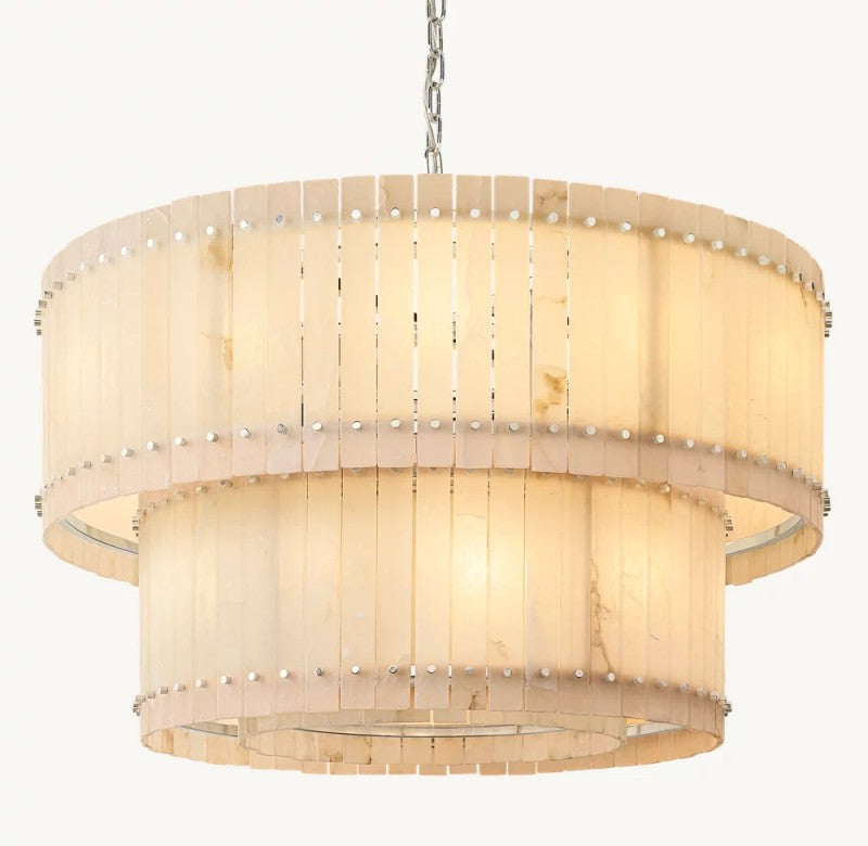 Aurelius Alabaster Round 2-Tiered Chandelier 48''