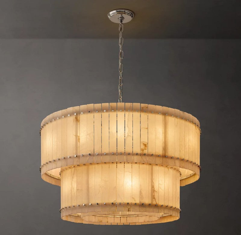 Aurelius Alabaster Round 2-Tiered Chandelier 48''