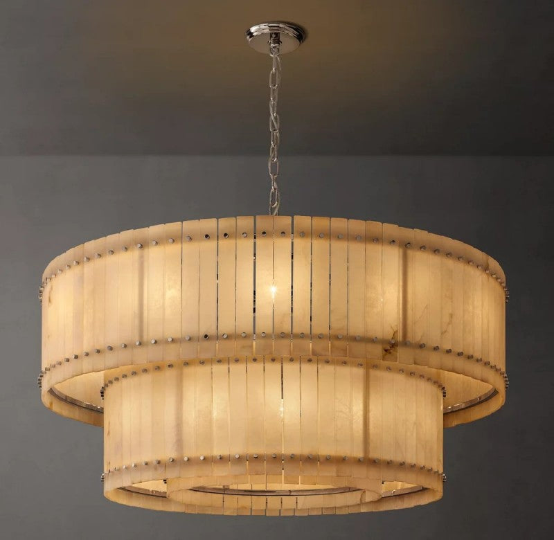 Aurelius Alabaster Round 2-Tiered Chandelier 60''