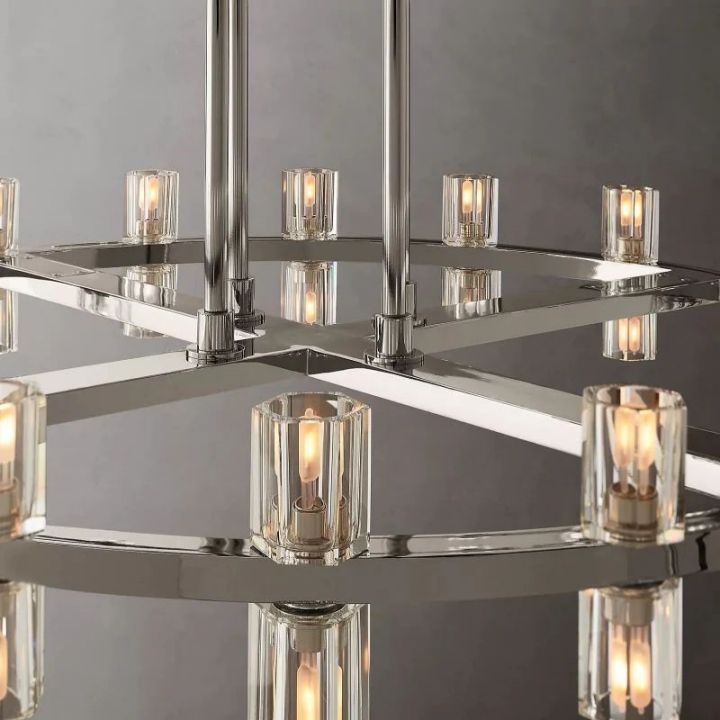 Industrial Round Two-Tier-Crystal Chandelier
