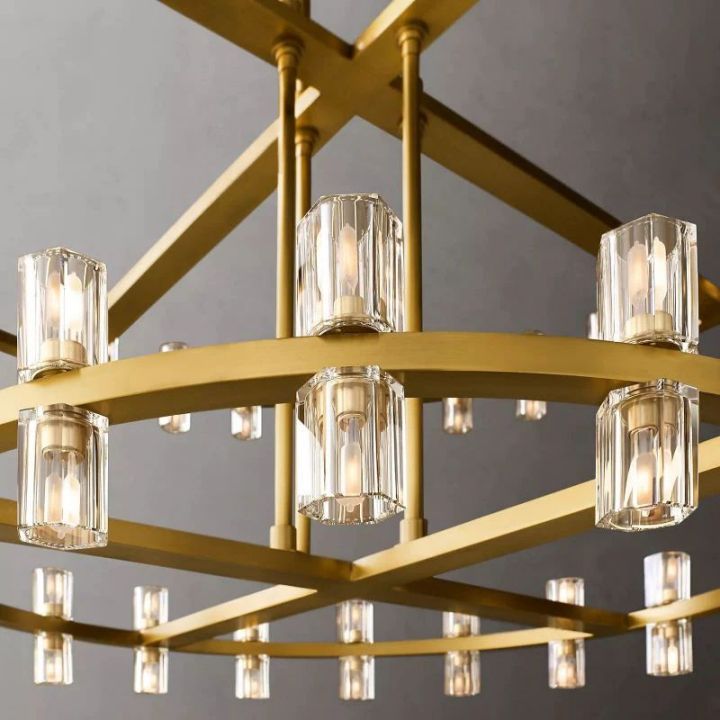 Industrial Round Two-Tier-Crystal Chandelier