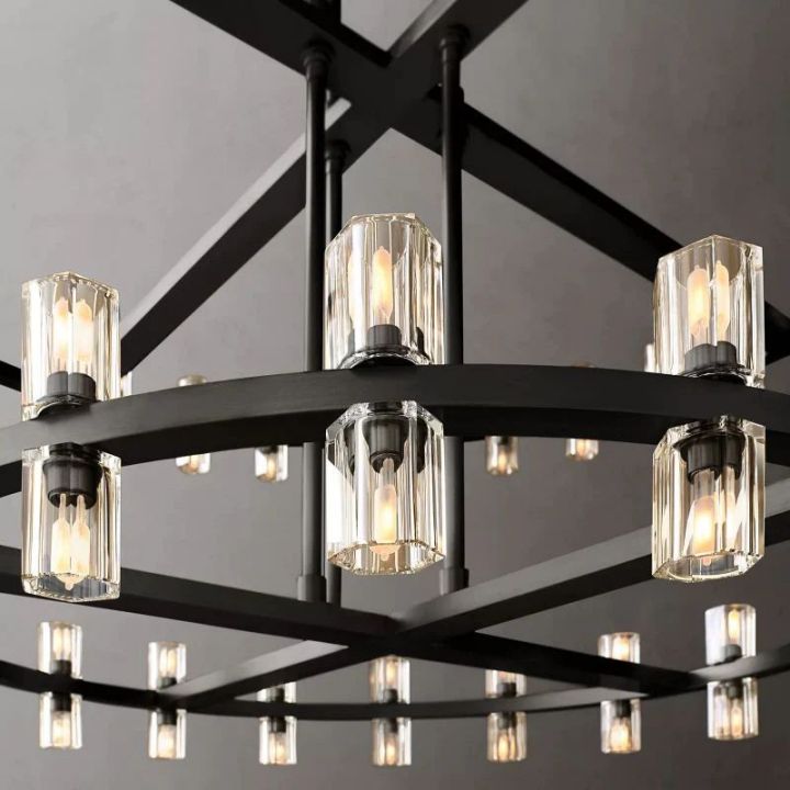 Industrial Round Two-Tier-Crystal Chandelier