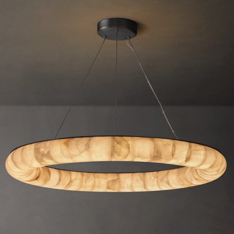Alabaster Riven Round Chandelier 41″D