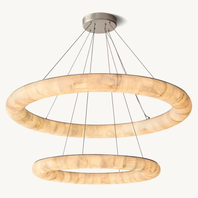 Alabaster Riven Two-Tiered Round Chandelier 61″D