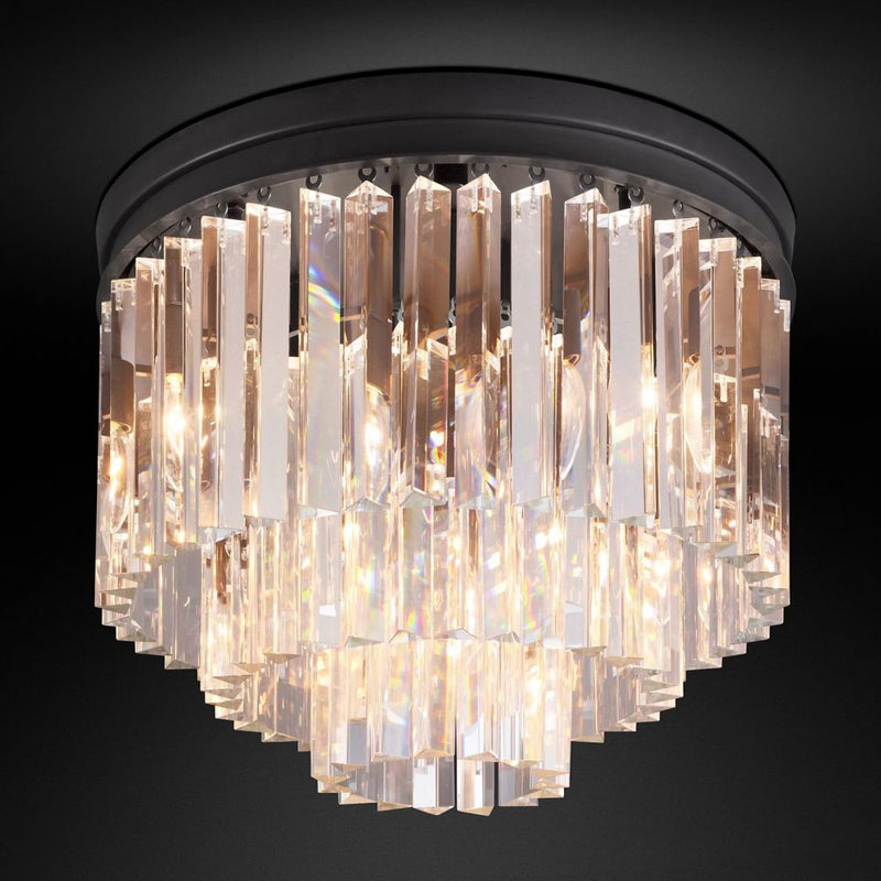 Ryan Tiered Triangular Crystal Flushmount 20"D