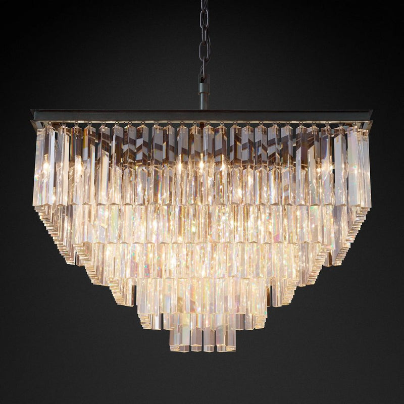 Ryan Triangular Crystal Tiered Square Chandelier 34"