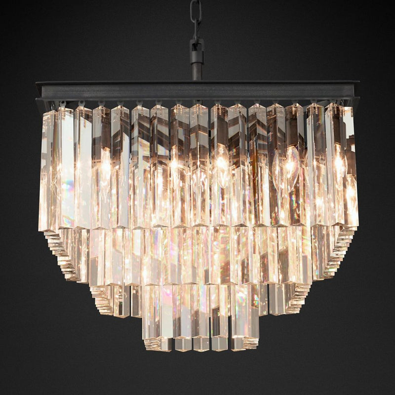 Ryan Triangular Crystal Tiered Square Chandelier 22"