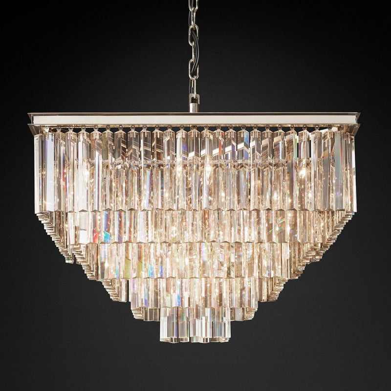 Ryan Triangular Crystal Tiered Square Chandelier 34"