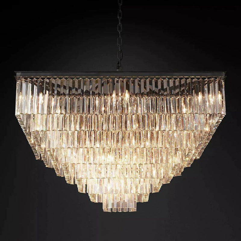 Ryan Triangular Crystal Tiered Square Chandelier 47"