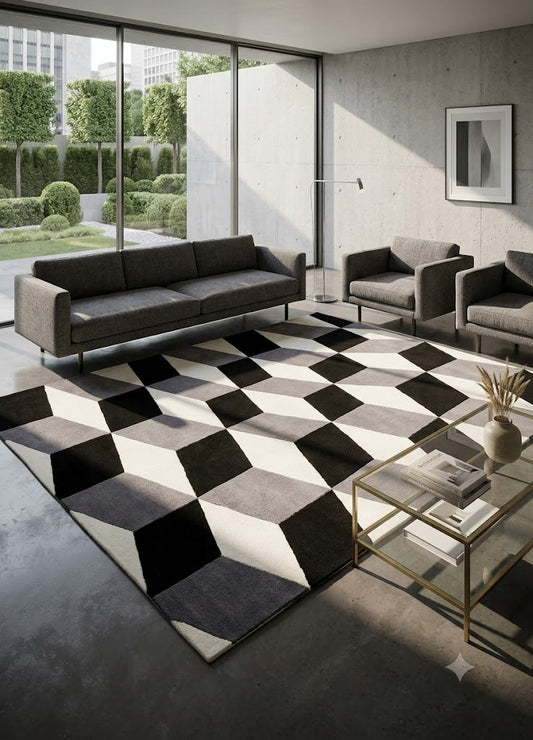 Reimagining Spatial Geometry with the Dimension Cube Hand-Tufted Wool Rug