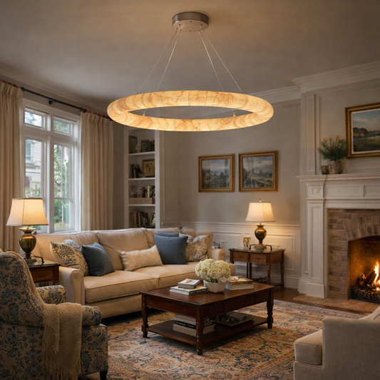 The Halo of Artistry: Defining Luxury with the Alabaster Riven Round Chandelier 🕯️