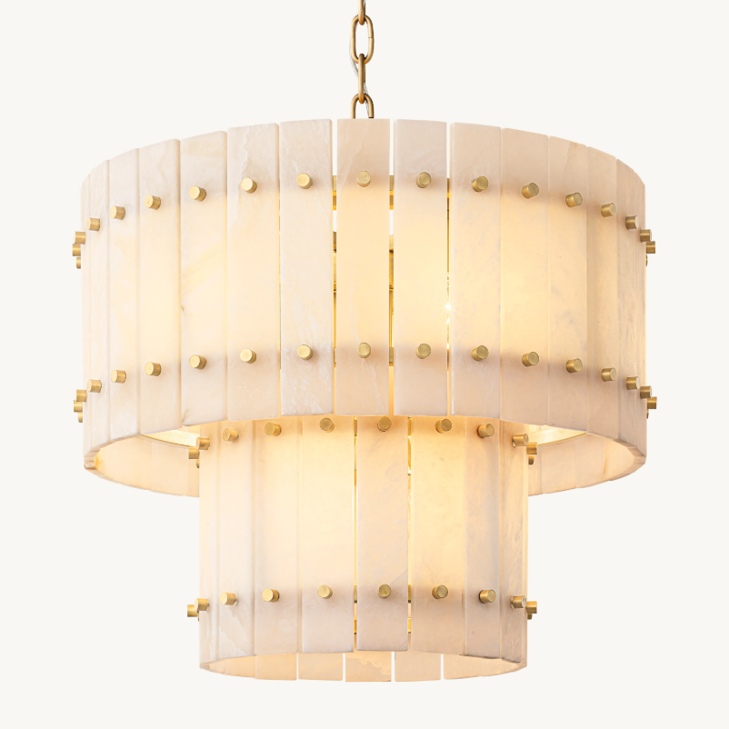 Aurelius Alabaster Round 2-Tiered Chandelier 22''
