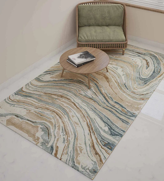 Interstellar Grid Hand-Tufted New Zealand Wool Sculptural Rug