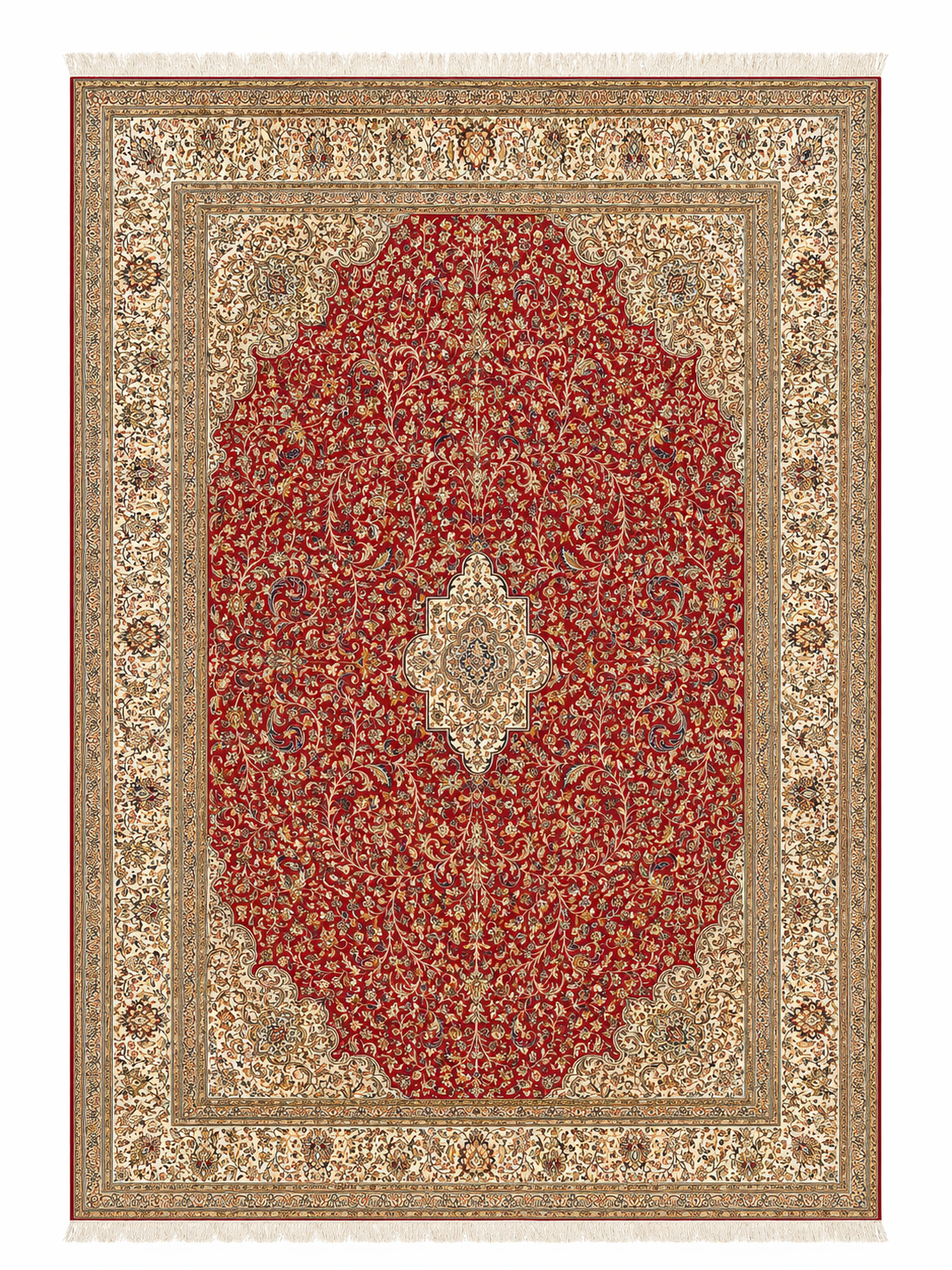 Hand Knotted Kashmiri Silk Rug – Luxury Red Persian Style Medallion Carpet, Handmade Oriental Area Rug