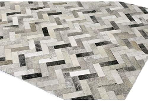 Nordic Herringbone Hand-Stitched Genuine Cowhide Rug