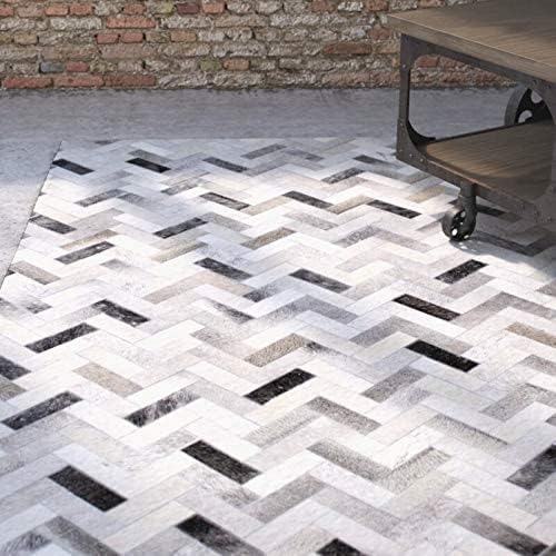 Nordic Herringbone Hand-Stitched Genuine Cowhide Rug