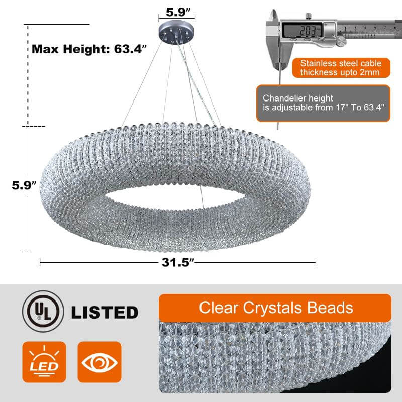 Halo Crystal Round LED Chandelier 60''