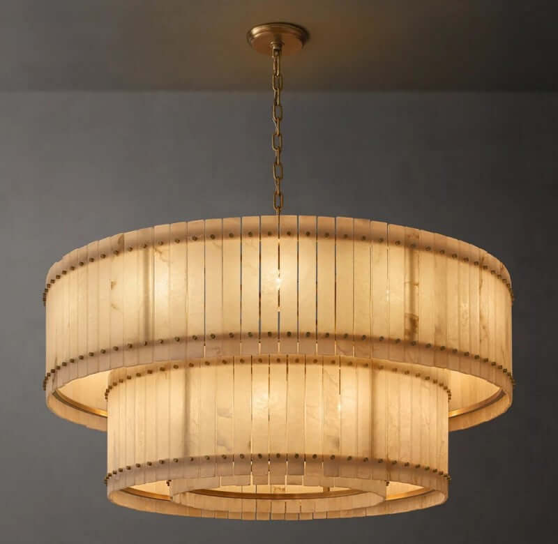 Aurelius Alabaster Round 2-Tiered Chandelier 60''
