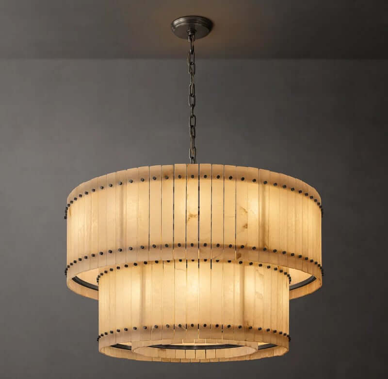 Aurelius Alabaster Round 2-Tiered Chandelier 48''