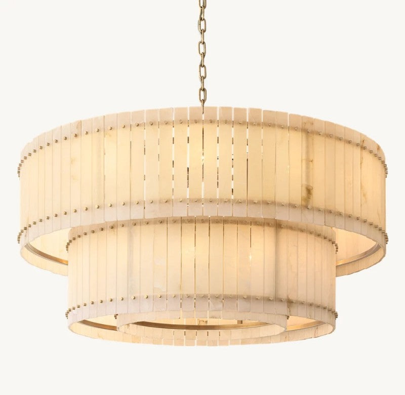Aurelius Alabaster Round 2-Tiered Chandelier 60''