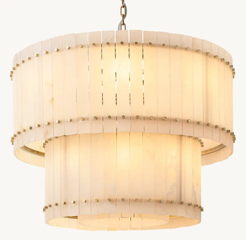 Aurelius Alabaster Round 2-Tiered Chandelier 37''