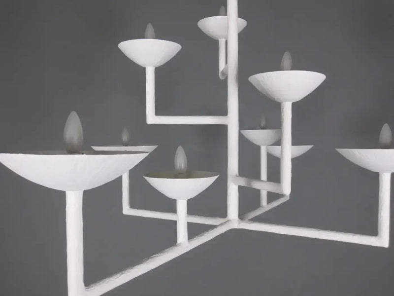 9 Cup Rectangular Chandelier with White Finish