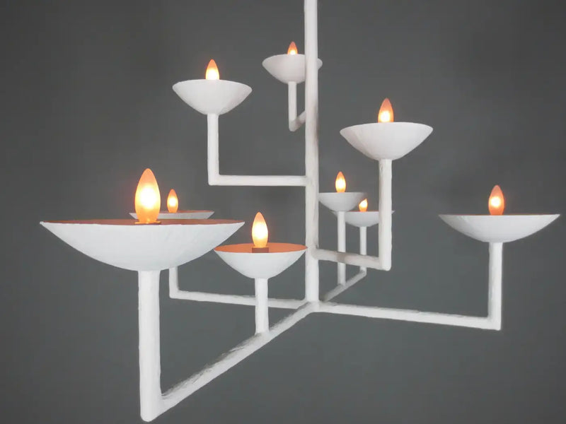 9 Cup Rectangular Chandelier with White Finish