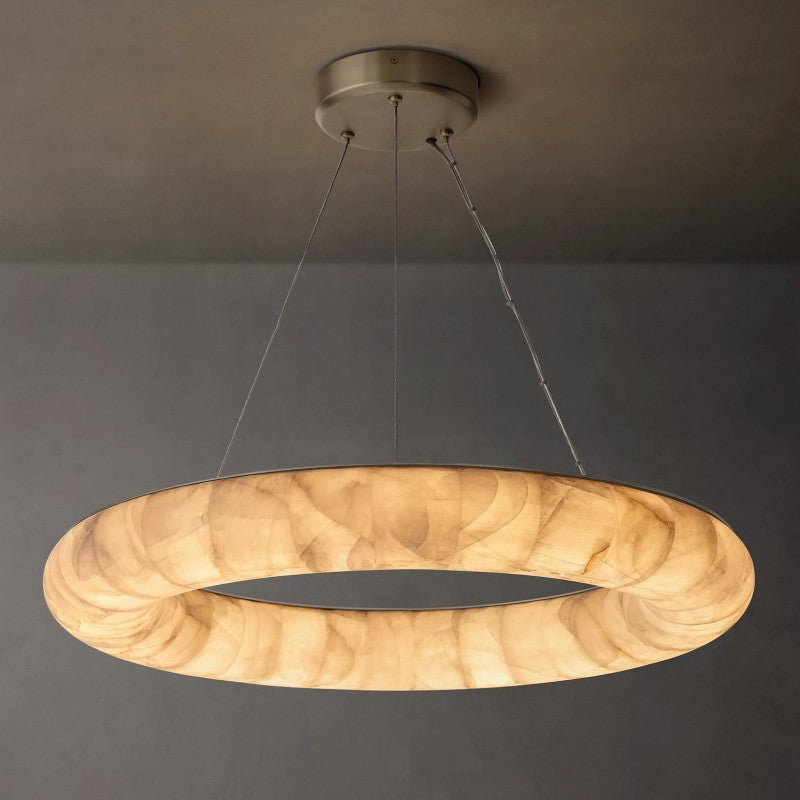 Alabaster Riven Round Chandelier 31″D