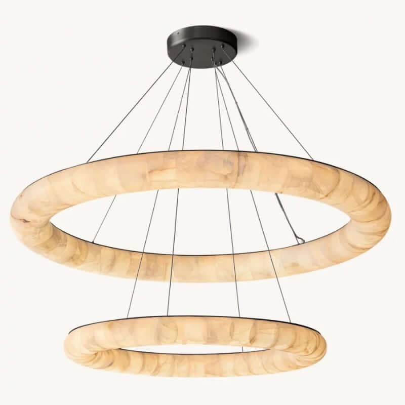 Alabaster Riven Two-Tiered Round Chandelier 61″D