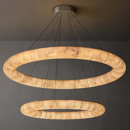 Alabaster Riven Two-Tiered Round Chandelier 61″D
