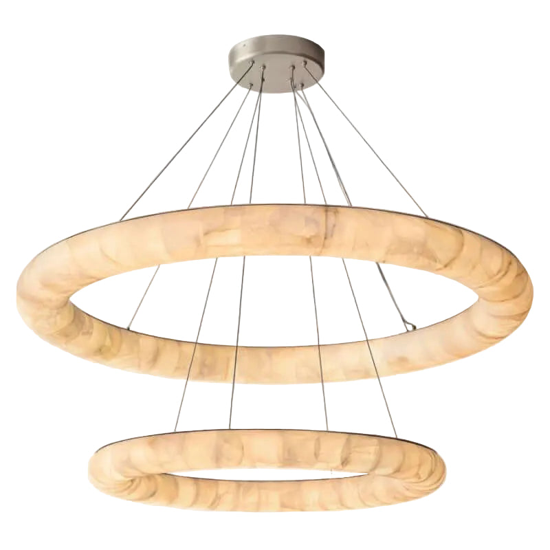 Alabaster Riven Two-Tiered Round Chandelier 61″D