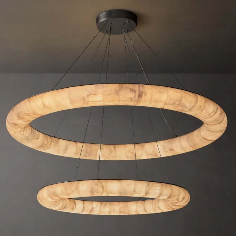 Alabaster Riven Two-Tiered Round Chandelier 61″D
