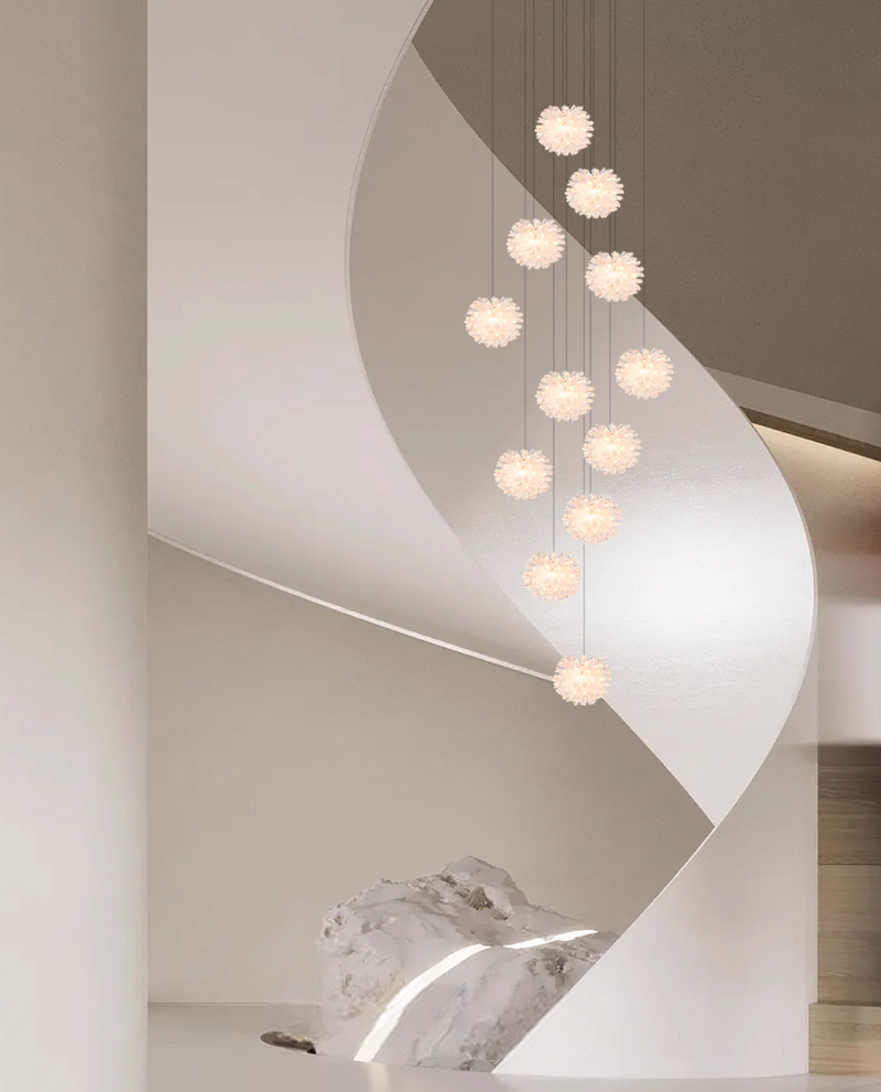 Natural Crystal Multi-Head Staircase Chandelier