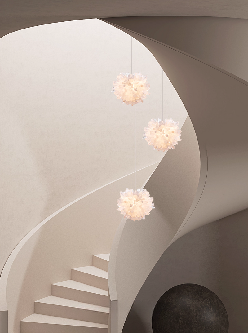 Natural Crystal Multi-Head Staircase Chandelier