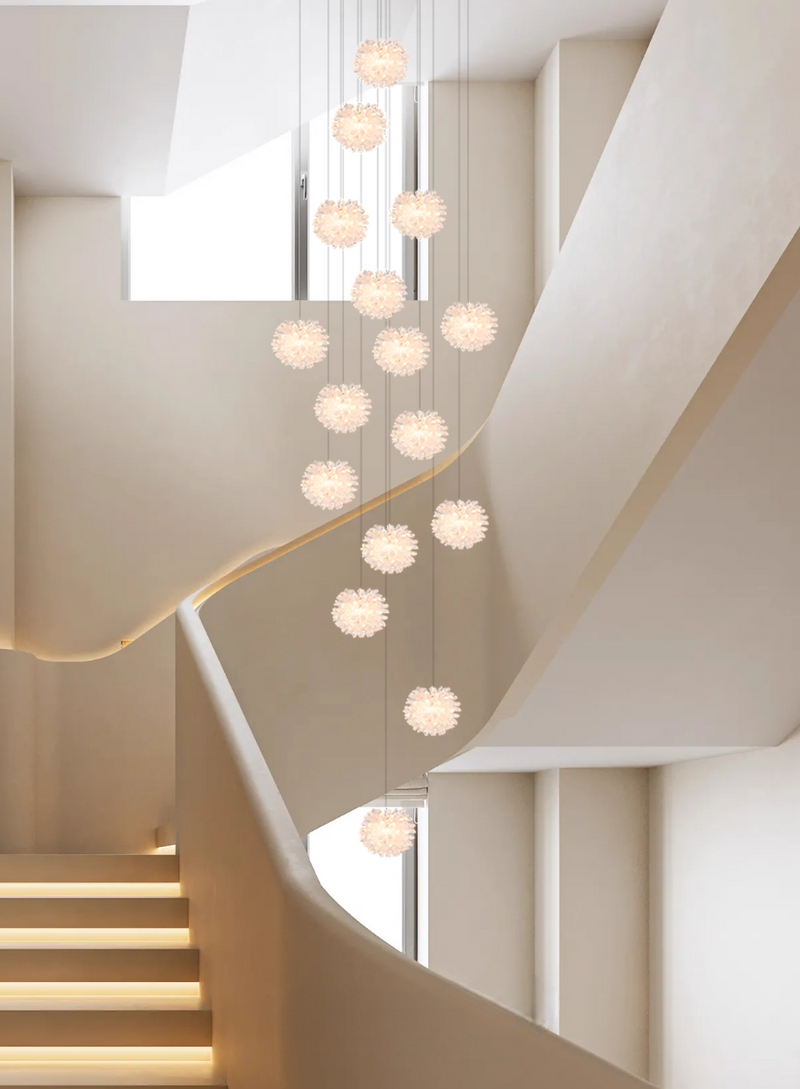 Natural Crystal Multi-Head Staircase Chandelier