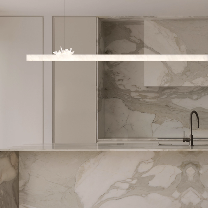 Spanish marble and natural crystal dining room chandelier, 39.37in, 47.25in, 55.12in, 63in.