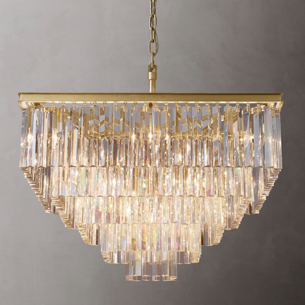 Ryan Triangular Crystal Tiered Square Chandelier 34"
